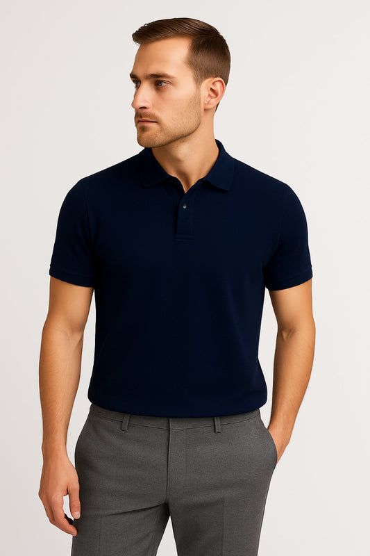 Men’s Navy Blue Polo Shirt – Premium Cotton | Casual, Office & Smart Wear