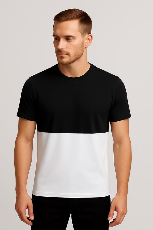 Men’s Black & White Colorblock T-Shirt – Premium Cotton | Casual Everyday Wear