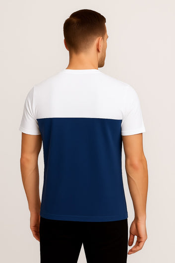 Men’s Navy Blue & White Colorblock T-Shirt – Premium Cotton | Modern Casual Wear