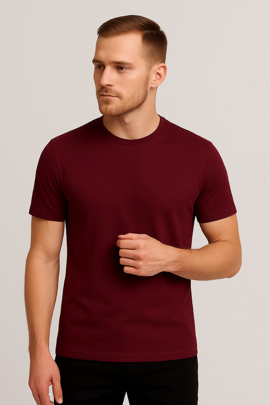 Men’s Solid Maroon Crew Neck T-Shirt – Premium Cotton | Casual & Everyday Wear