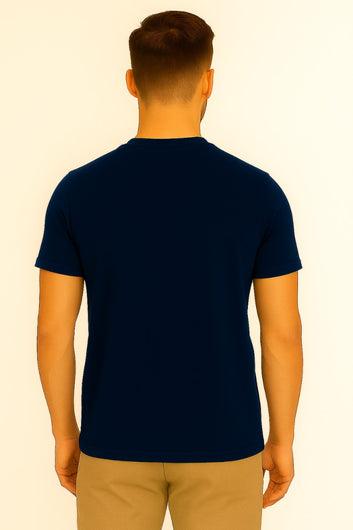 Men’s Navy Blue Classic Crew Neck T-Shirt with Beige Pants – Premium Cotton