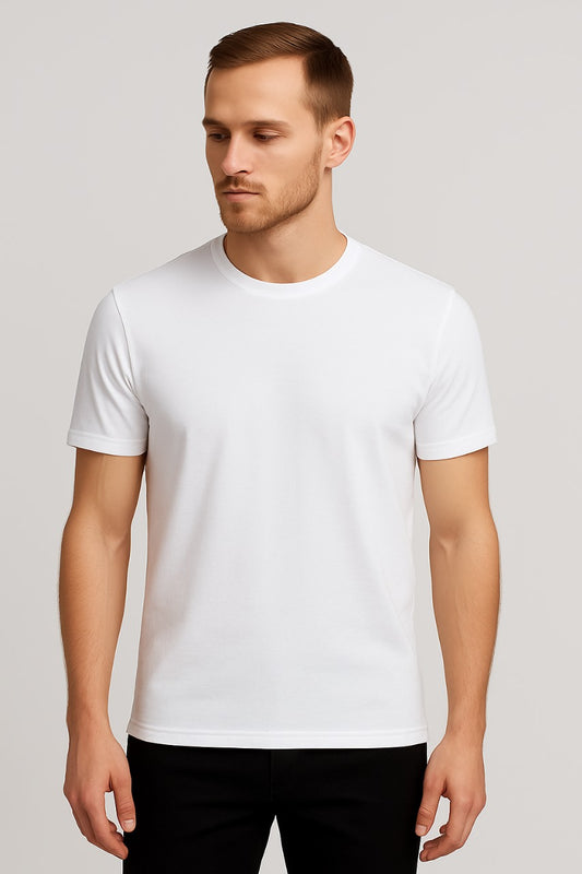 Men’s White Classic Crew Neck T-Shirt – Premium Cotton