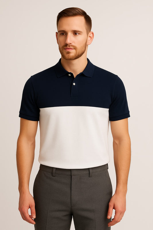 Premium Contrast Polo Shirt in Navy Blue and White