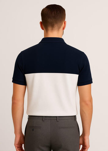 Premium Contrast Polo Shirt in Navy Blue and White